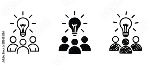 Light bulb over group of people icons for team idea. vector illustration.
