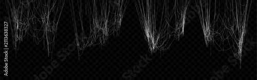 Set of Realistic Vector Hanging White Spider Web. Cobweb for Halloween Design.