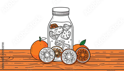 Vibrant Orange Plank Texture Background with Black Outline - Simple Vector Art