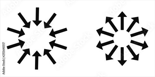 Foto Black Arrows Radiating Inward and Outward in Circles vector illustration