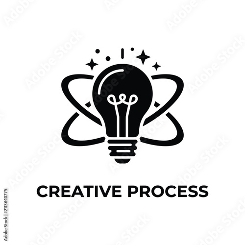 Fotografie Black silhouette of a light bulb with radiating lines representing innovation an