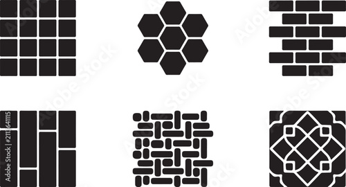 Fotografie Six geometric tessellation patterns in black and white Vector