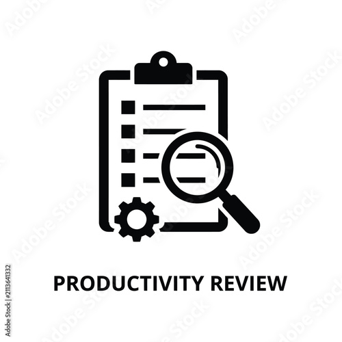 Clipboard with checklist magnifying glass and gear icon in bold line style on a white background checklist to do list