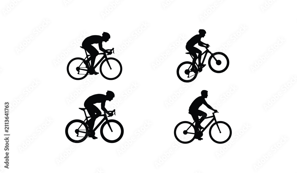 Obraz premium Professional Road Cyclist Dynamic Riding Poses Silhouette Set
