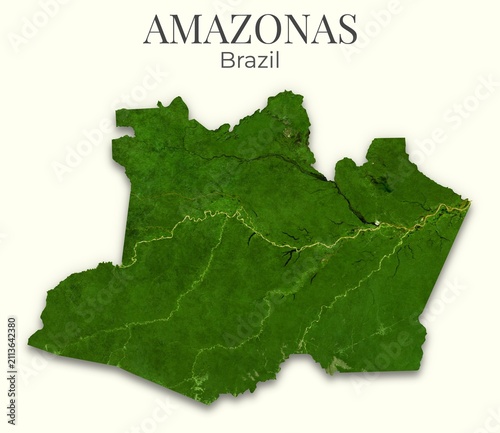 Foto Amazonas, Brazil Shaded Relief Map