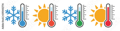 Konstfotografi Vector weather icons featuring snowflake and thermometer elements representing climate fluctuations