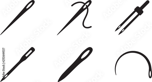 Foto Six different types of sewing needles and threader icons Vector