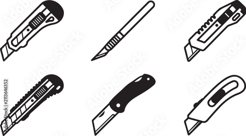 Six types of utility scissors and cutters set illustration Vector