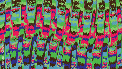 Foto Vertical striped arrangement with repeating jagged zigzag pattern composed of colorful stacked geometric blocks in high energy modern layout