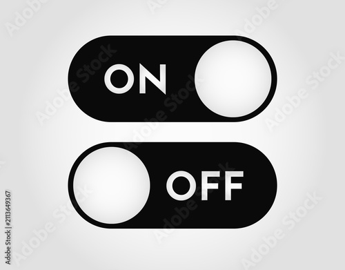 Simple flat design toggle switch buttons in the on and off positions, ideal for UI UX interfaces, mobile apps, settings