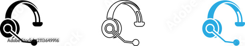 Three modern headset icons in different colors for communication design isolated on transparent background, Vector