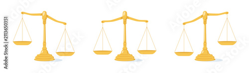 Collection of scales of justice icons in various design styles, symbolizing balance, fairness, and equality, ideal
