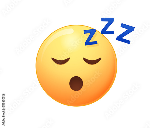 Set of realistic sleeping emoticons showing a yellow round face with closed eyes and a snoring expression, representing