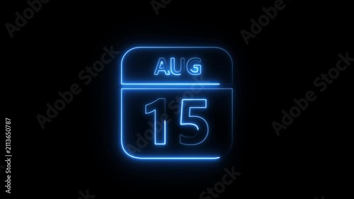 Glowing neon 15 august icon .a neon sign with a calendar that says 