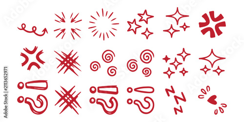 Set of hand drawn manga style comic book emotion symbols and action effect icons
