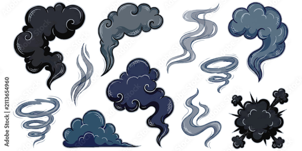 Obraz premium Set of cartoon smoke and cloud elements for design and animation