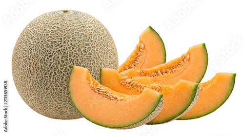 фотографія Fresh Whole Cantaloupe and Juicy Orange Slices