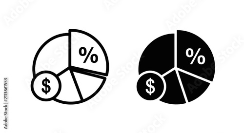Vector illustration of financial pie chart icon set with dollar sign and percentage symbol on a transparent background