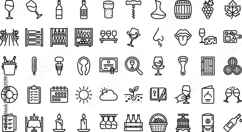 Foto Wine Tasting and Sommelier Service Line Icon Set for Winery Tours, Fine Dining R