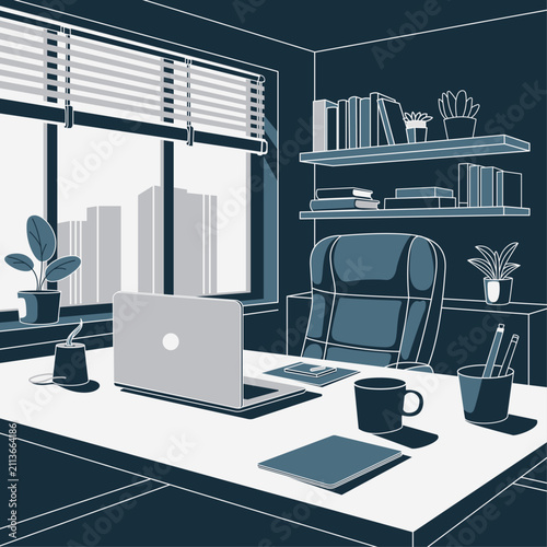 Modern Freelancer Home Office Workspace with Laptop and Desk Setup