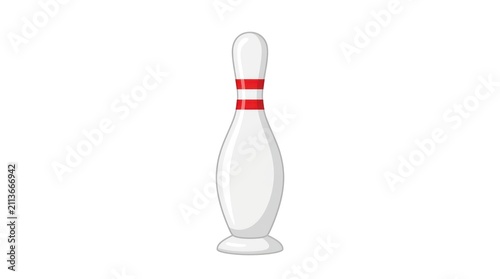 White bowling pin standing upright on base. Single glossy tenpin for sports, games, and leisure activities.