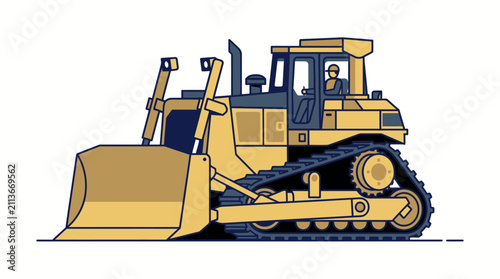 Cuadro en lienzo Yellow bulldozer with operator in cabin