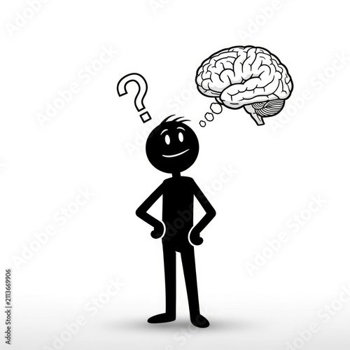Thinking person with question mark brain.