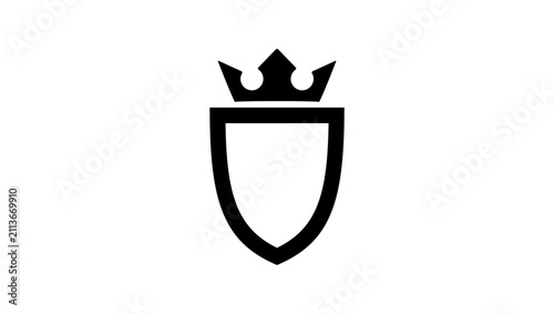 Fotografía Shield with crown, black isolated vector silhouette