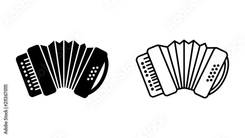 Canvas Print Accordion Icon Set: A set of two accordion icons, one solid black and one outlined, representing a musical instrument known for its bellows and keys