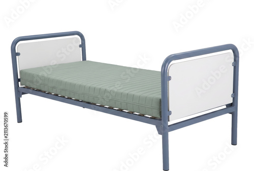 Принти на полотні Single Blue Metal Bed Frame with White Headboard and Green Mattress