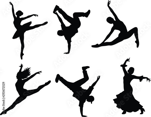 Картината върху платно Dance Performance Silhouette Collection Featuring Ballet Breakdance Contemporary