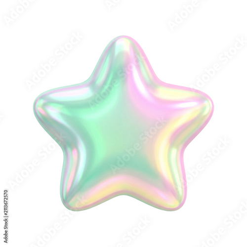 3D rendered puffy holographic star isolated on transparent background for modern digital design UI interface reward symbol creative presentation and trendy marketing illustration assets