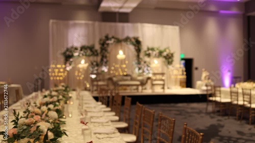 Served tables with decorations on a wedding