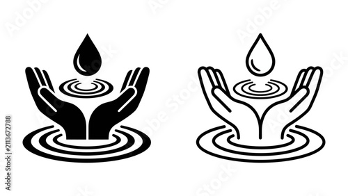 Принти на полотні Water Drop in Open Hands: Two stylized hands cup gently, catching a single falling water drop, symbolizing care, purity, and the preciousness of this life-sustaining element