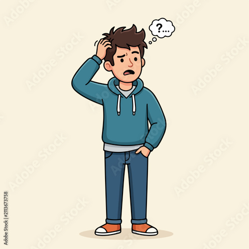 Confused Person Scratching Head with Question Marks
