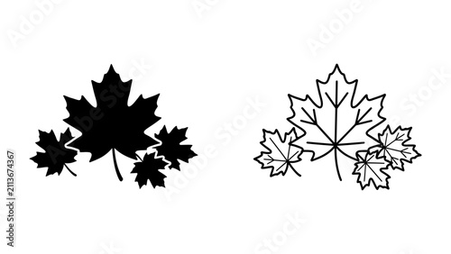 Obraz na plátne Maple Leaf Duo: A striking graphic representation featuring a prominent maple leaf in silhouette and a detailed outline, accompanied by smaller leaves, showcasing organic and geometric design
