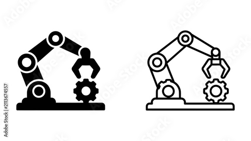 Fotografie Robotic Arm with Gear: A stark, stylized illustration depicts a robotic arm precisely manipulating a gear, symbolizing automation and industrial processes
