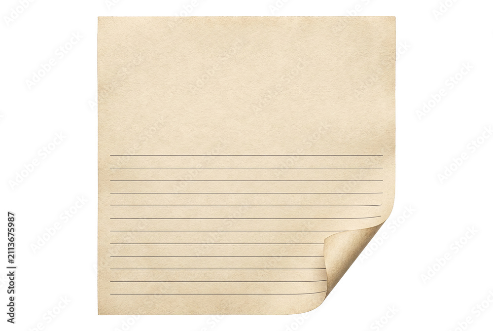 Fototapeta premium Vintage Lined Paper Sheet with Curled Corner