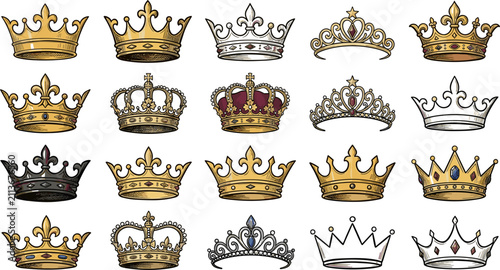 Obraz na płótnie WebLarge Vector Collection of Royal Crown Icons Vintage Golden Tiaras Corone Cor