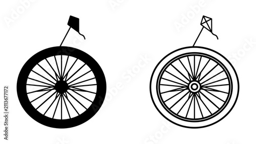 Bild auf Leinwand Kite on Wheel: A simple graphic depicting a wheel with a kite attached, symbolizing childhood, fun, and playfulness
