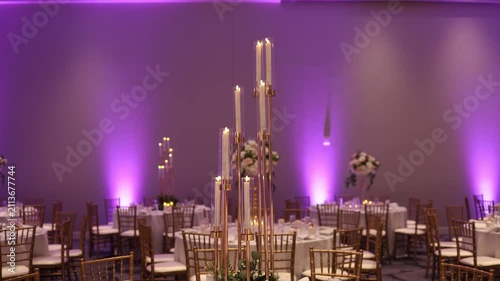 Served tables with decorations on a wedding