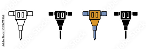 Bild auf Leinwand Jackhammer and Pneumatic Drill Icon Set for Construction, Demolition, and Tool I