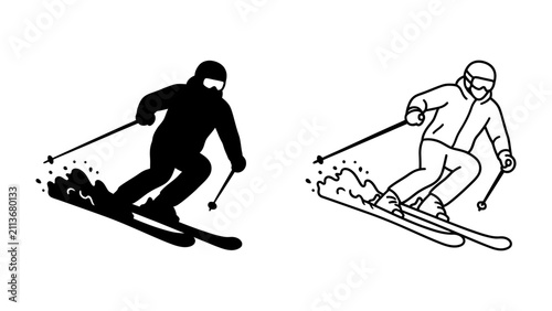 Картината върху платно Skiing in Action: A dynamic illustration depicts a skier carving down a snowy slope, kicking up powder with each turn