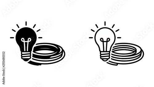 Obraz na plátne Idea Bulb and Cable Icon: A simple graphic representation of a glowing light bulb entwined with a coiled cable, symbolizing innovation and connectivity