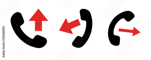Obraz na plátně Set of black telephone icons with red arrows indicating incoming outgoing and mi