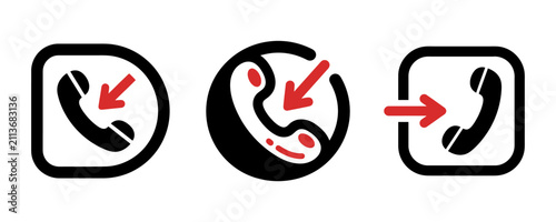 Bild auf Leinwand Set of three black and white telephone icons representing incoming and outgoing