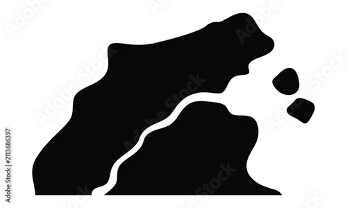 Abstract organic shape with a flowing line and scattered elements in black and white
