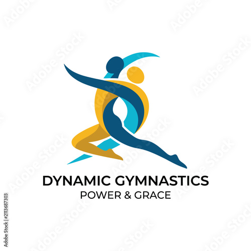 The logo presents two gymnasts in a dynamic pose, emphasizing the elegance and athleticism associated with the art of gymnastics, combined with vibrant colors.