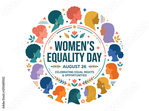 Bild auf Leinwand Women's Equality Day August 26 vector illustration, diverse female silhouettes i