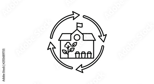 Modern Circular Economy Concept Illustrated with Minimalist Black and White Household Recycling Symbol